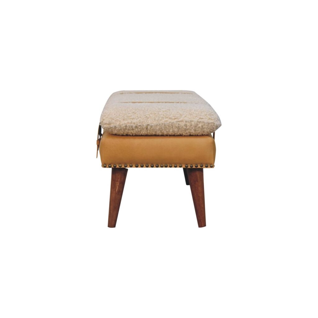 Boucle x Tan Leather Bench - Image 9