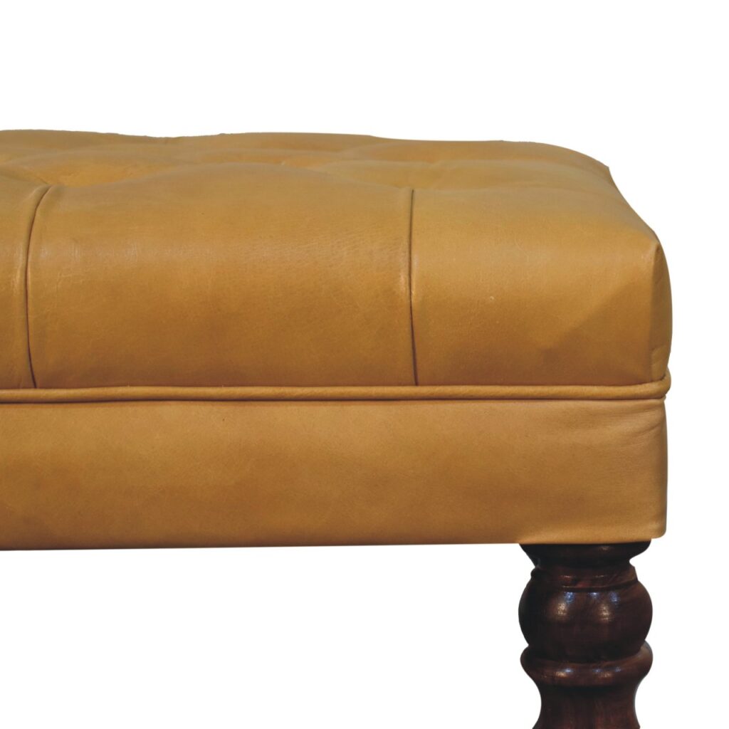 Honey Caramel Buffalo Ash Black Leather Ottoman with Castor Legs - Image 5