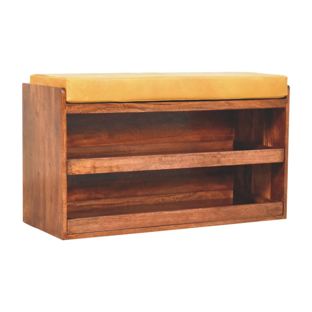 Buffalo Hide Pull out Honey Caramel Shoe Storage Bench - Image 3