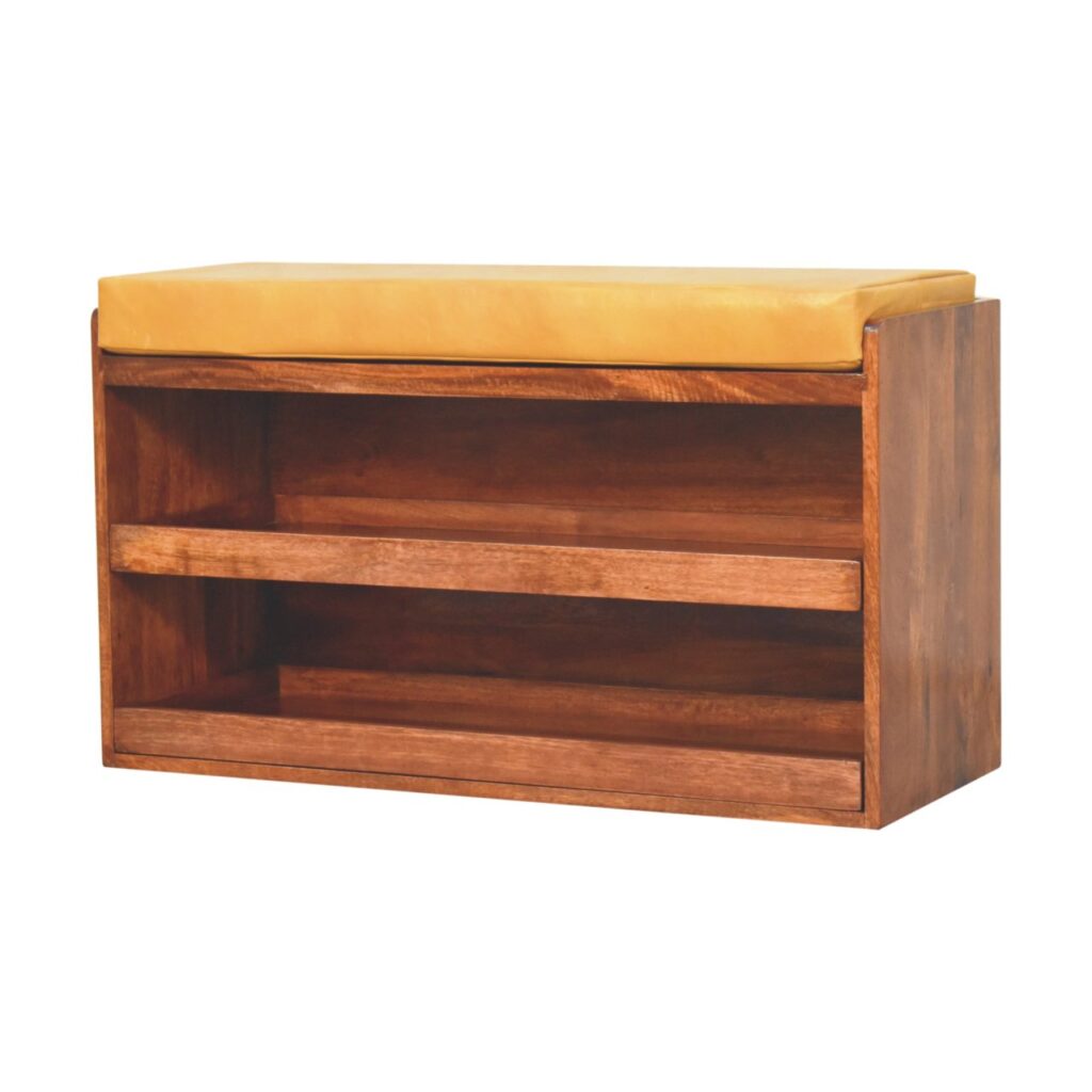 Buffalo Hide Pull out Honey Caramel Shoe Storage Bench - Image 4