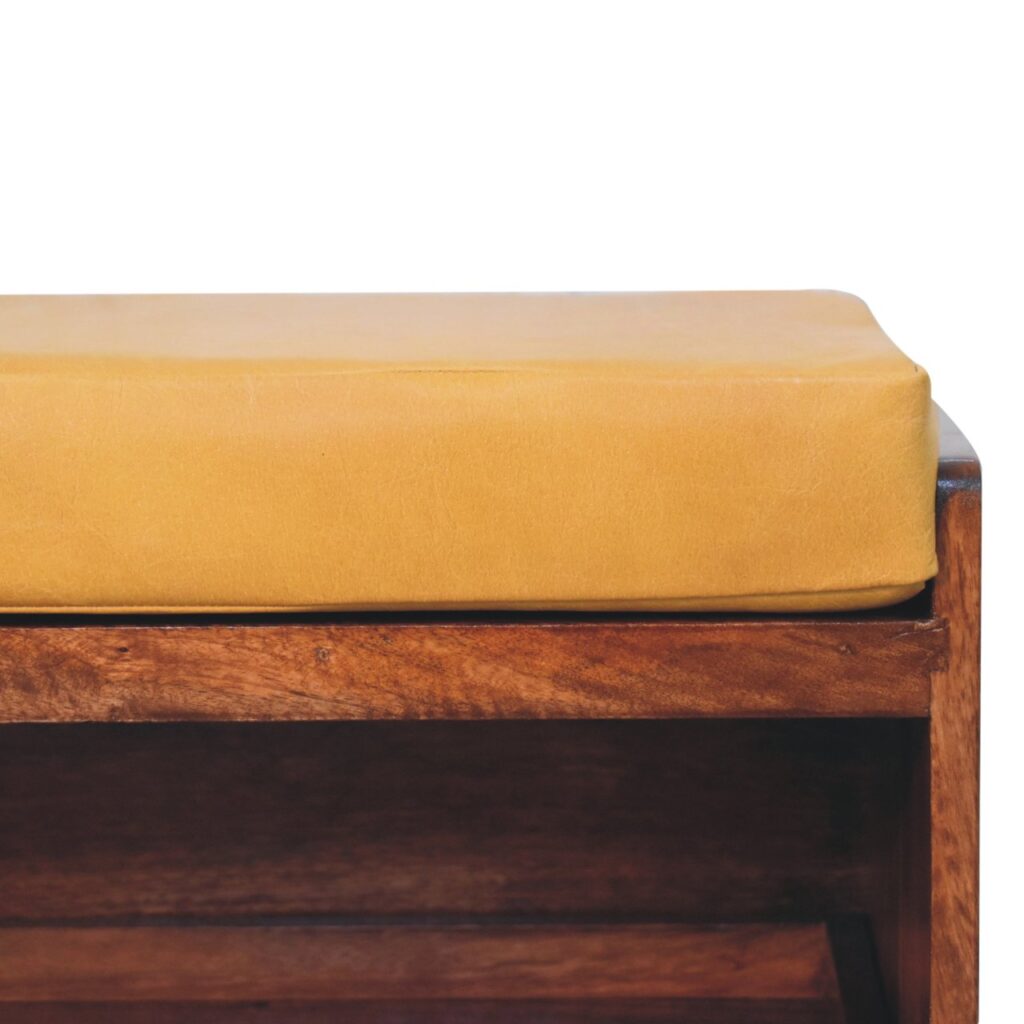 Buffalo Hide Pull out Honey Caramel Shoe Storage Bench - Image 5