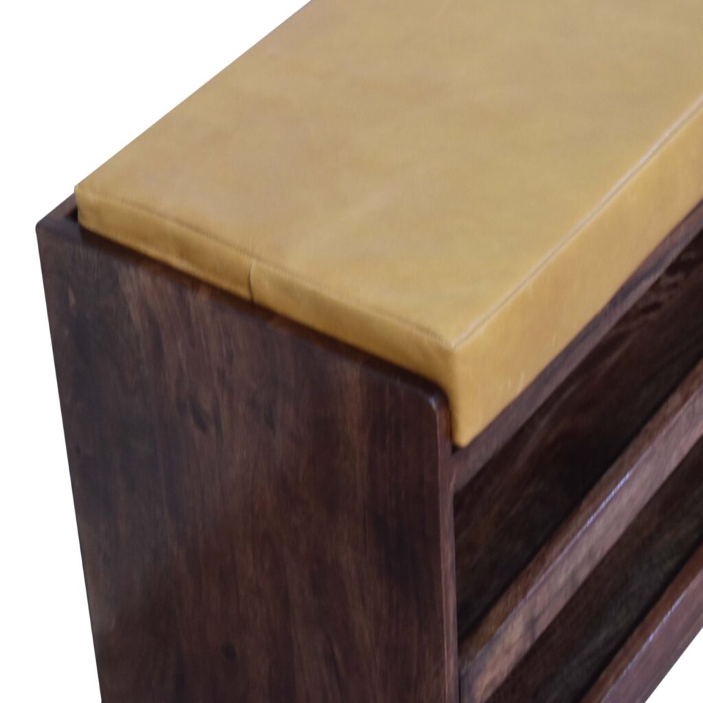 Buffalo Hide Pull out Honey Caramel Shoe Storage Bench - Image 6