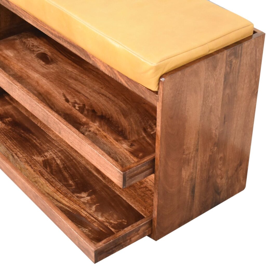 Buffalo Hide Pull out Honey Caramel Shoe Storage Bench - Image 7