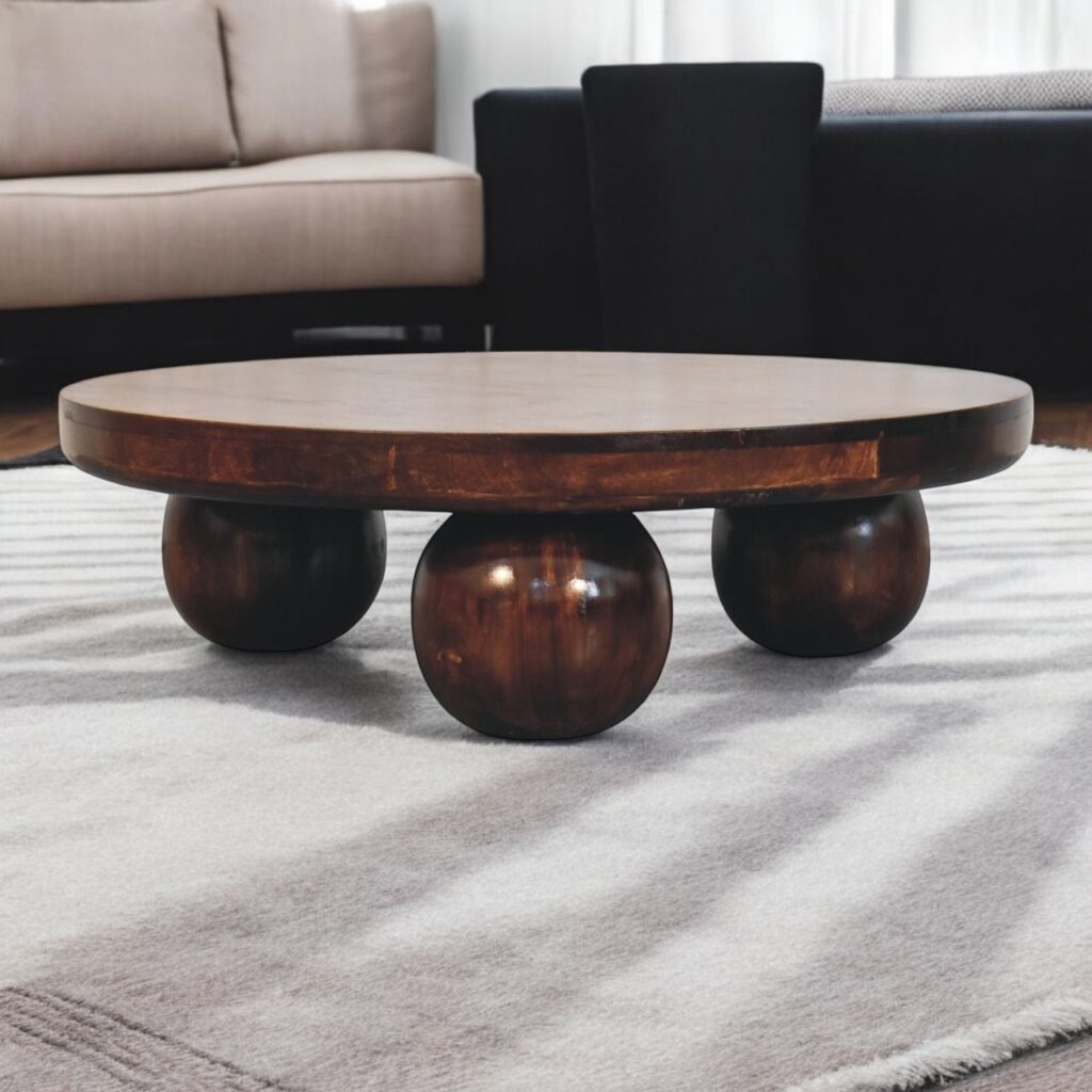 California Walnut Central Table with Ball Feet - Image 9