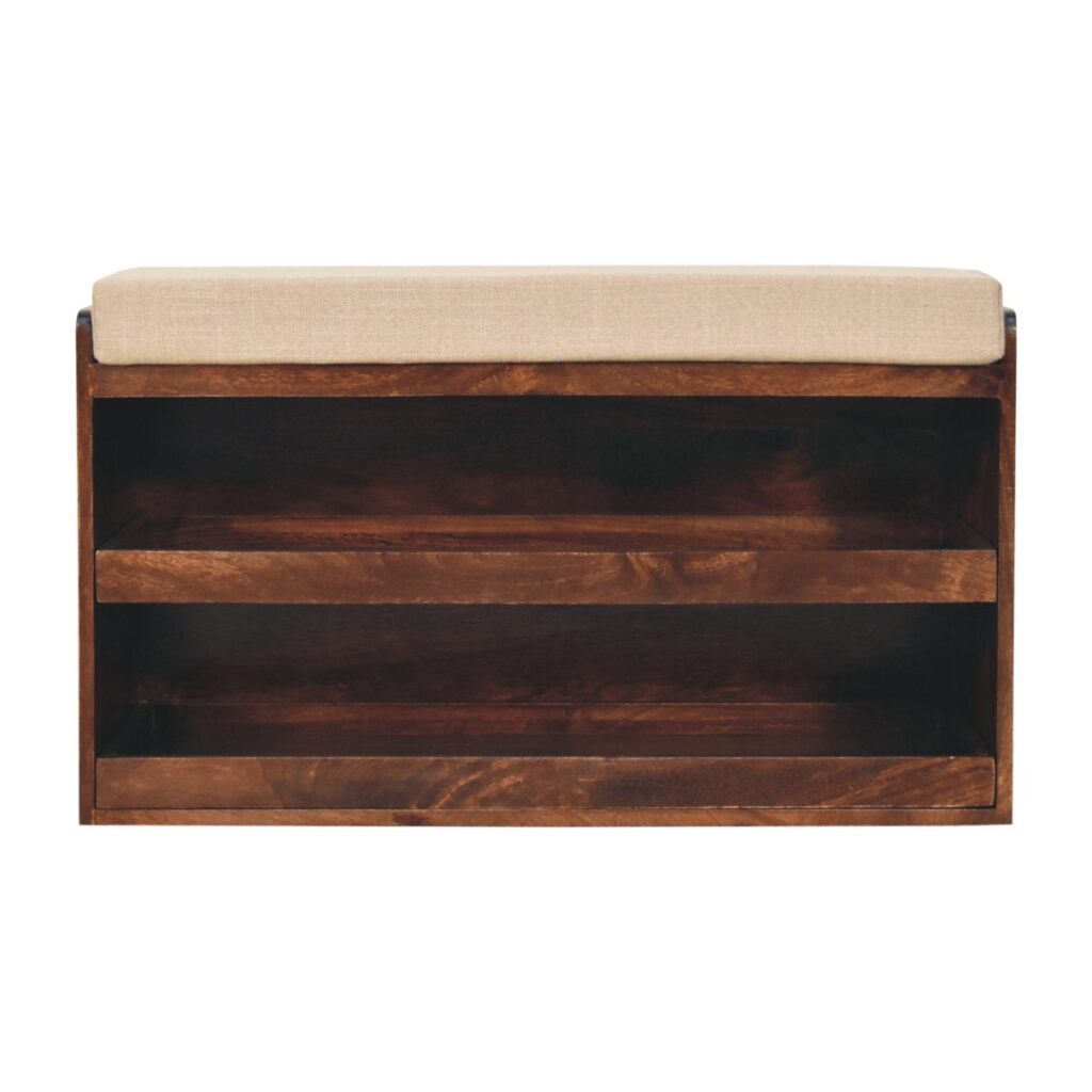 California Walnut & Mud Linen Pull out Shoe Bench - Image 2