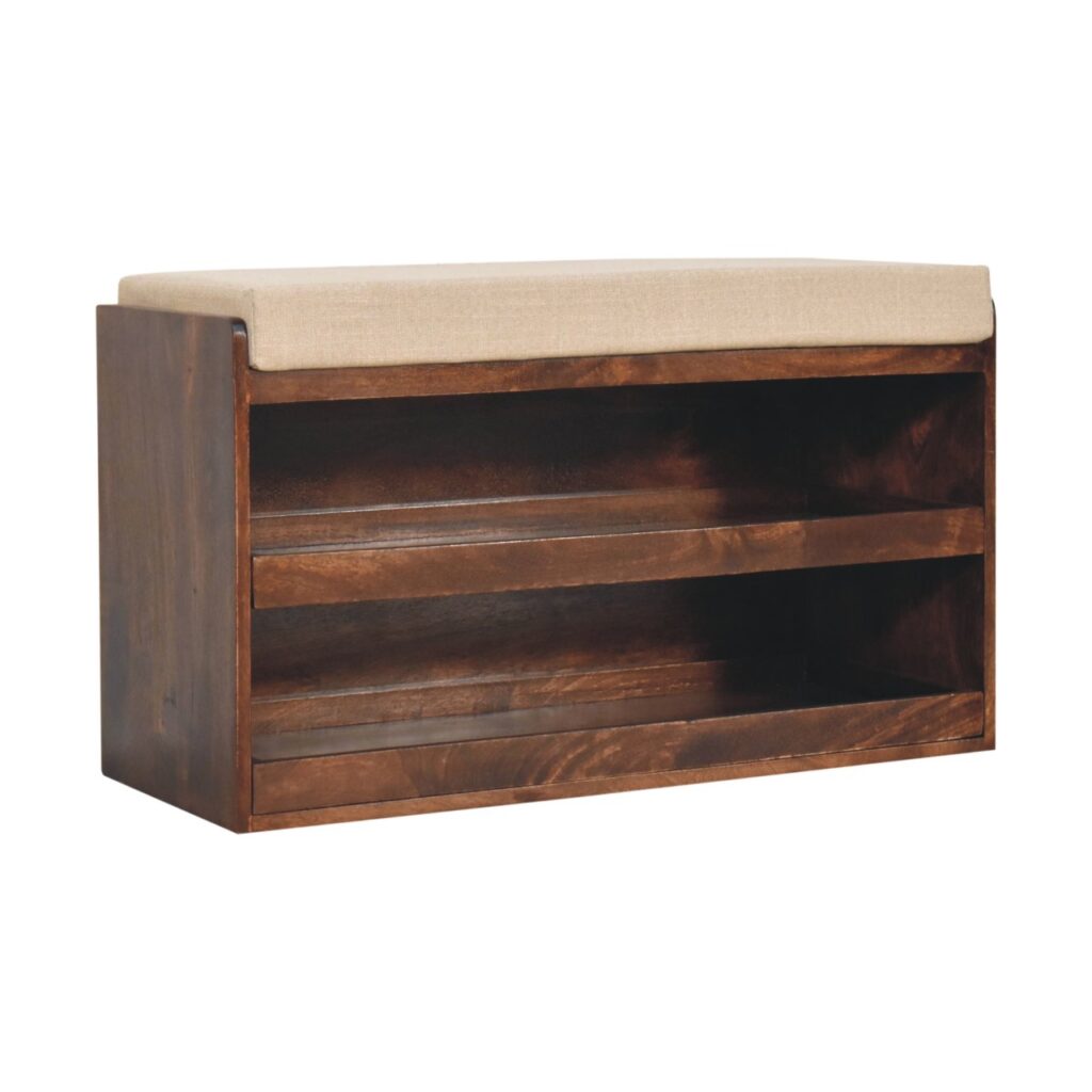 California Walnut & Mud Linen Pull out Shoe Bench - Image 4