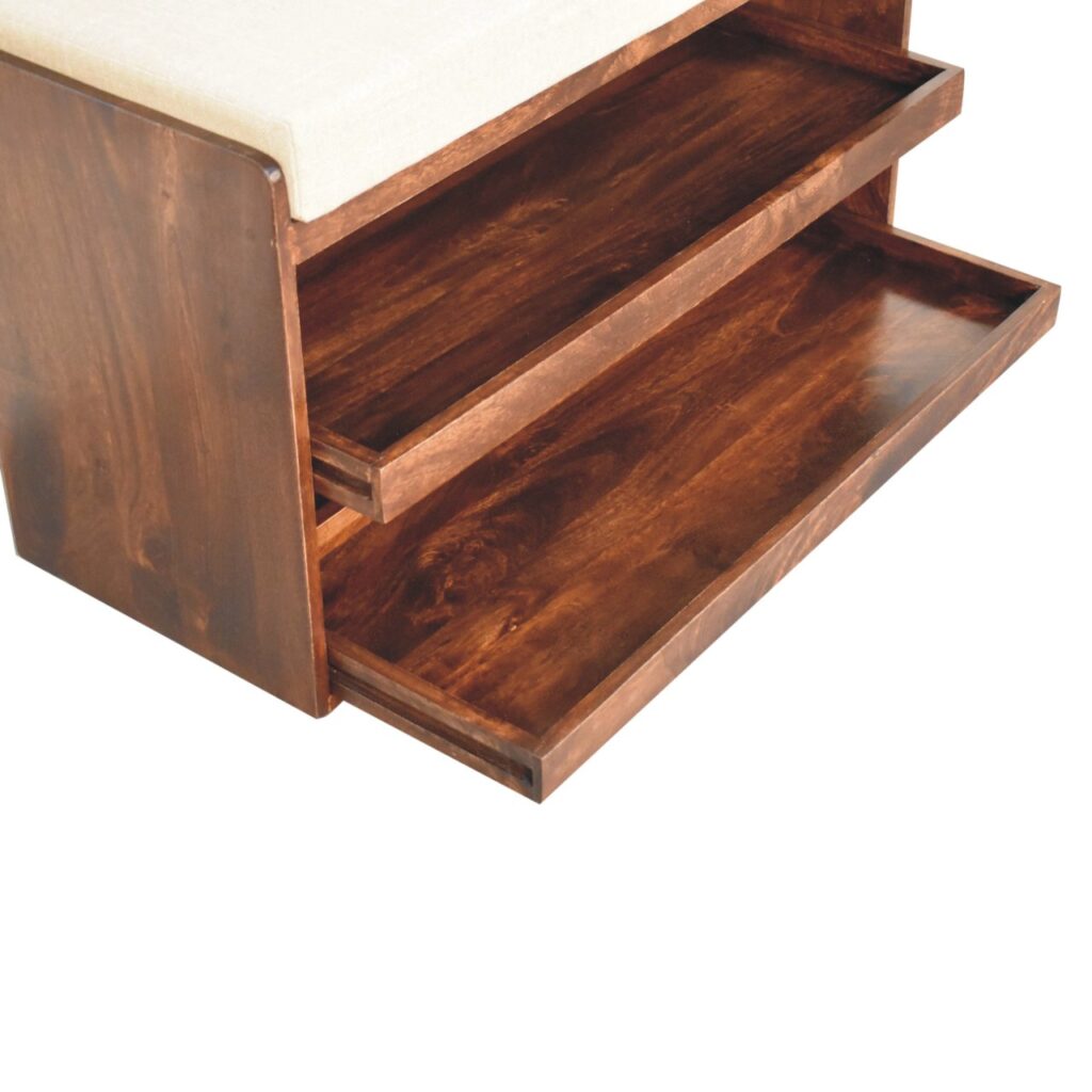 California Walnut & Mud Linen Pull out Shoe Bench - Image 7