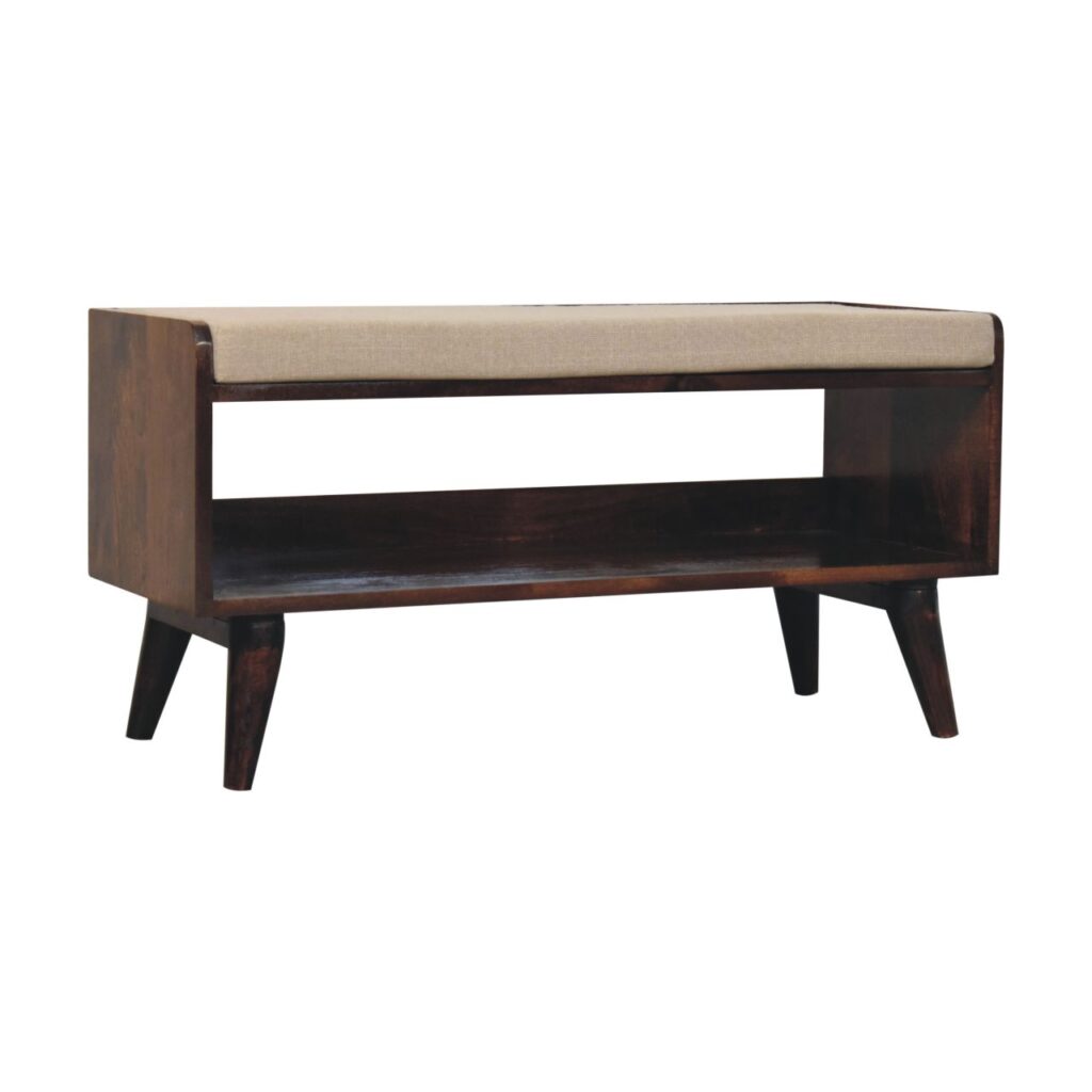 California Walnut bench with mud linen seat pad - Image 2