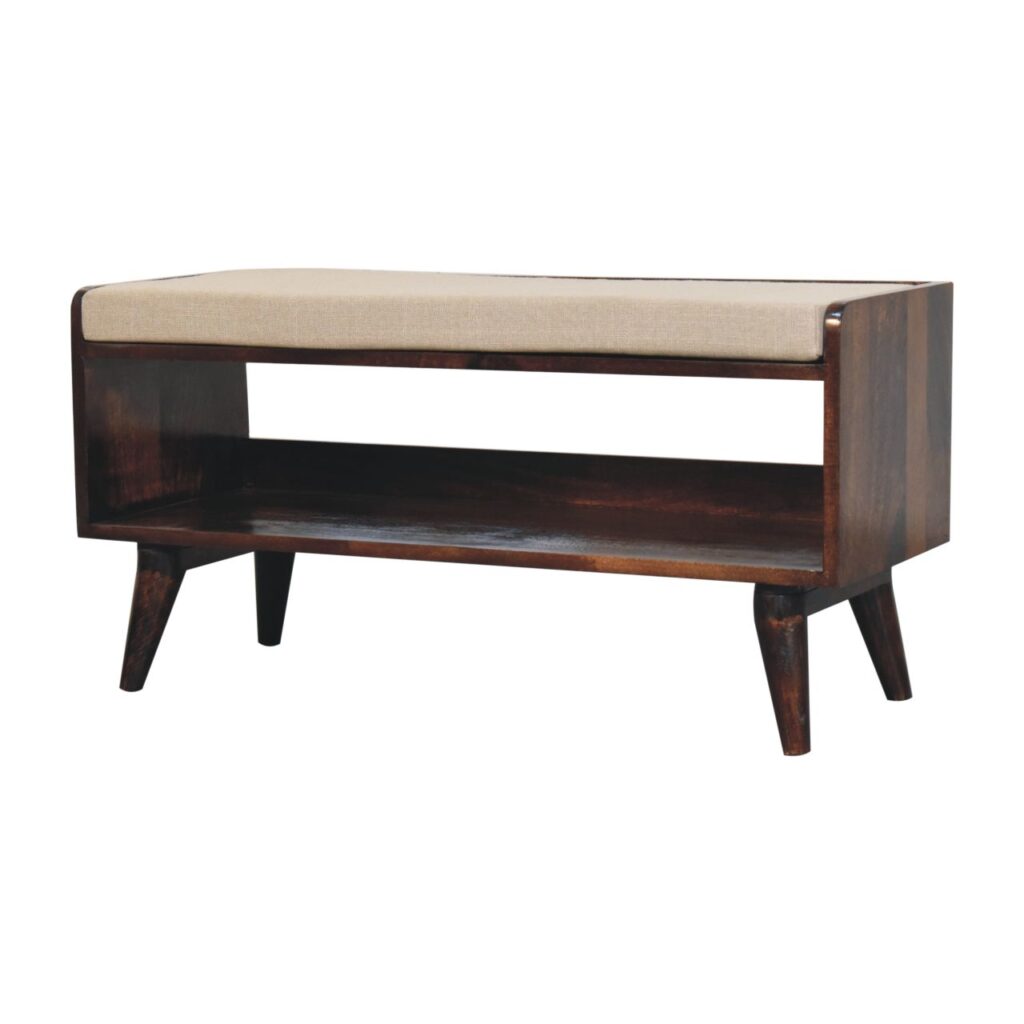 California Walnut bench with mud linen seat pad - Image 3