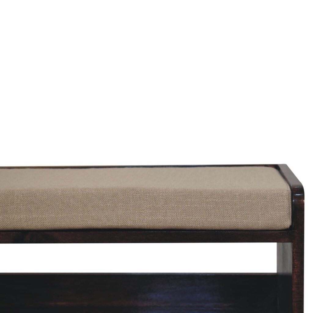 California Walnut bench with mud linen seat pad - Image 4