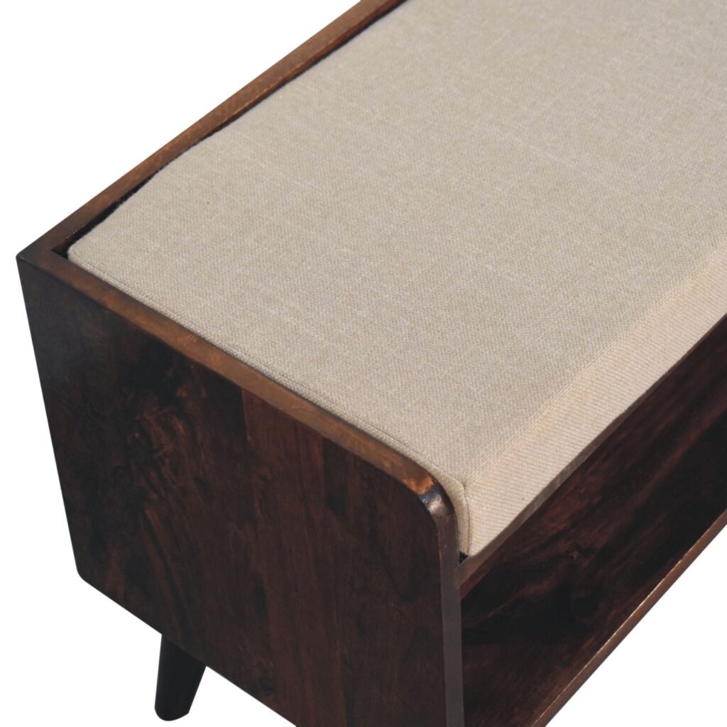 California Walnut bench with mud linen seat pad - Image 5