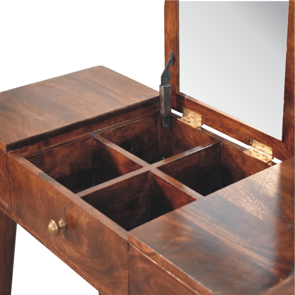 California Walnut Dressing Table with Foldable Mirror - Image 8