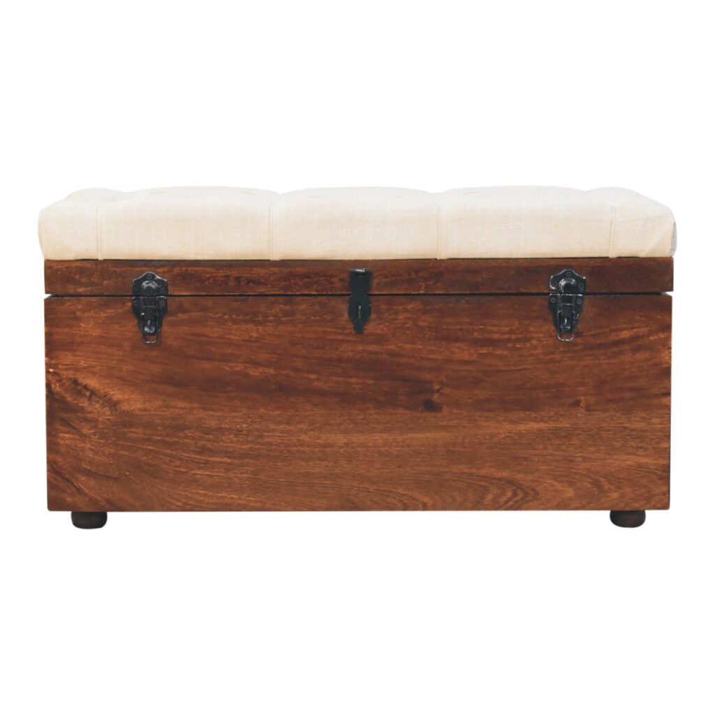 California Walnut White Linen Storage Trunk - Image 2