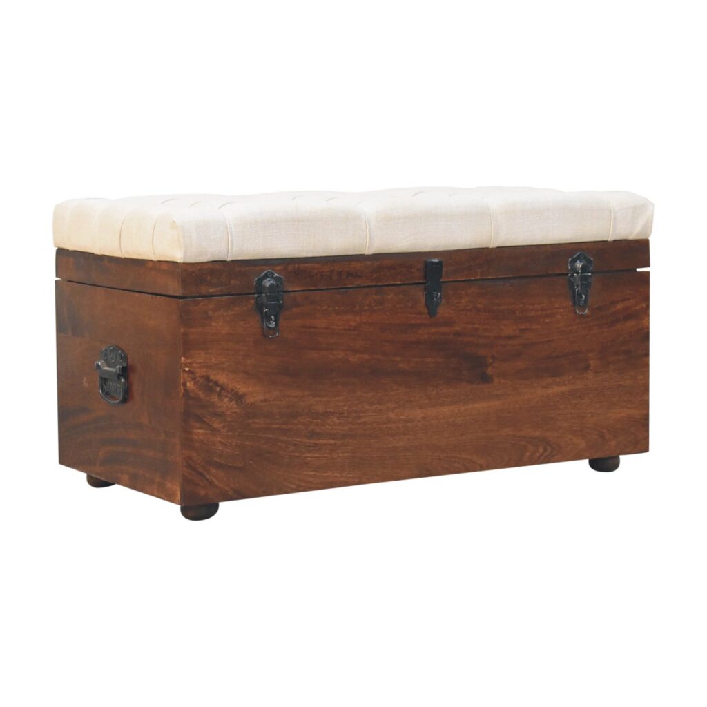 California Walnut White Linen Storage Trunk - Image 3