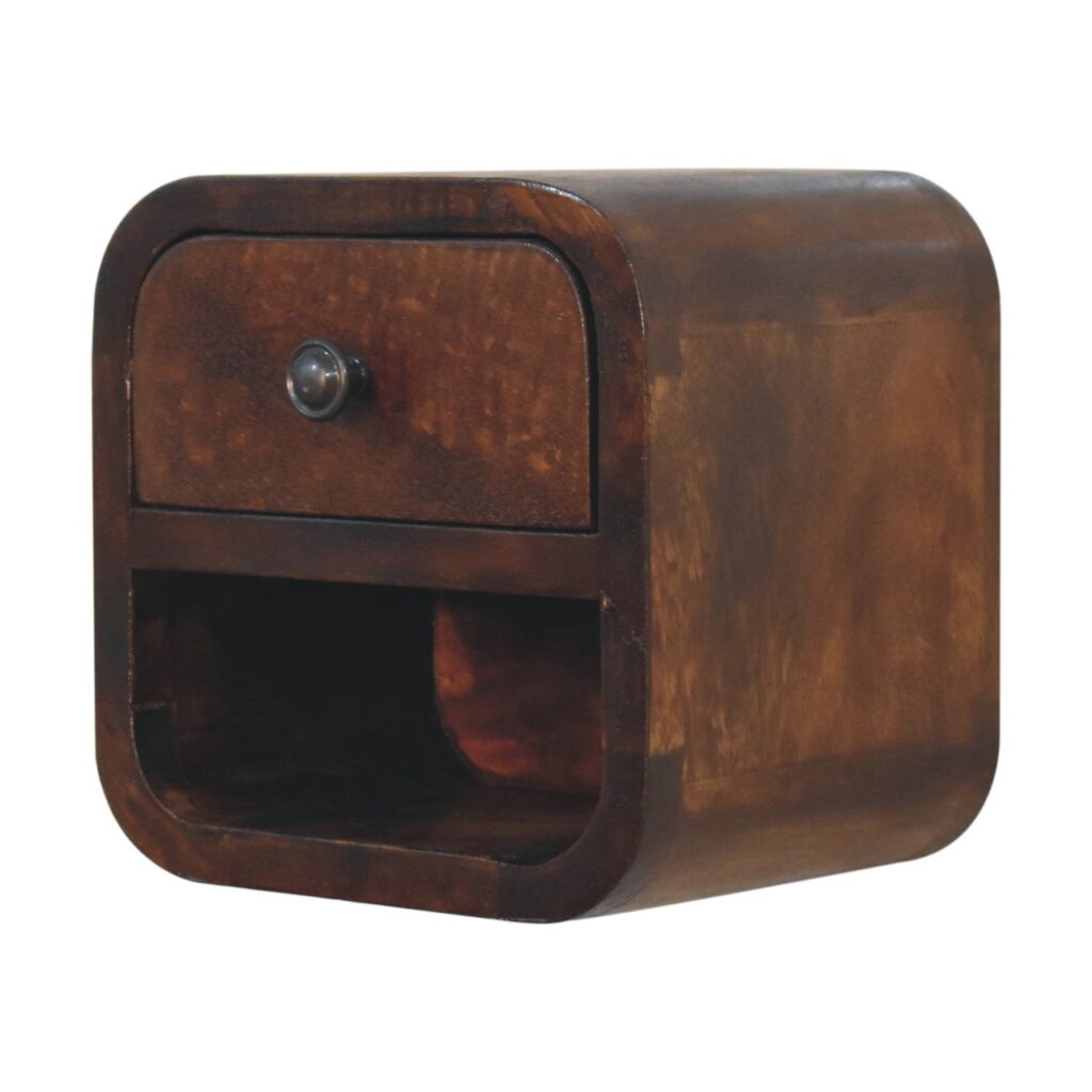 Extra Mini Curved Chestnut Bedside with Open Slot - Image 4