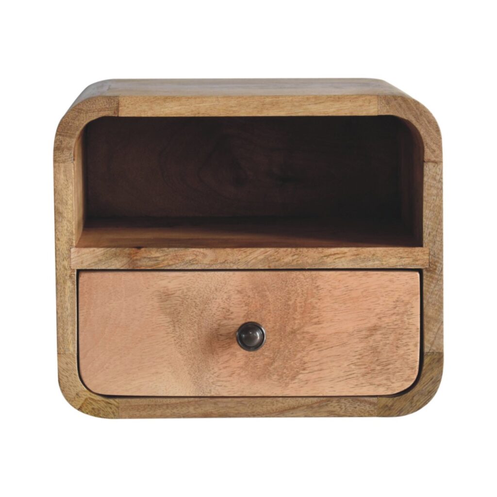 Extra Mini Wall Mounted Curved Oak-ish Bedside with Open Slot - Image 2