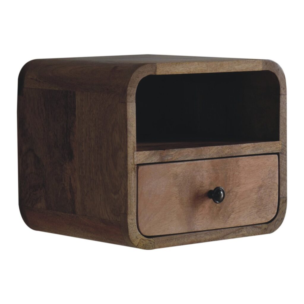 Extra Mini Wall Mounted Curved Oak-ish Bedside with Open Slot - Image 4