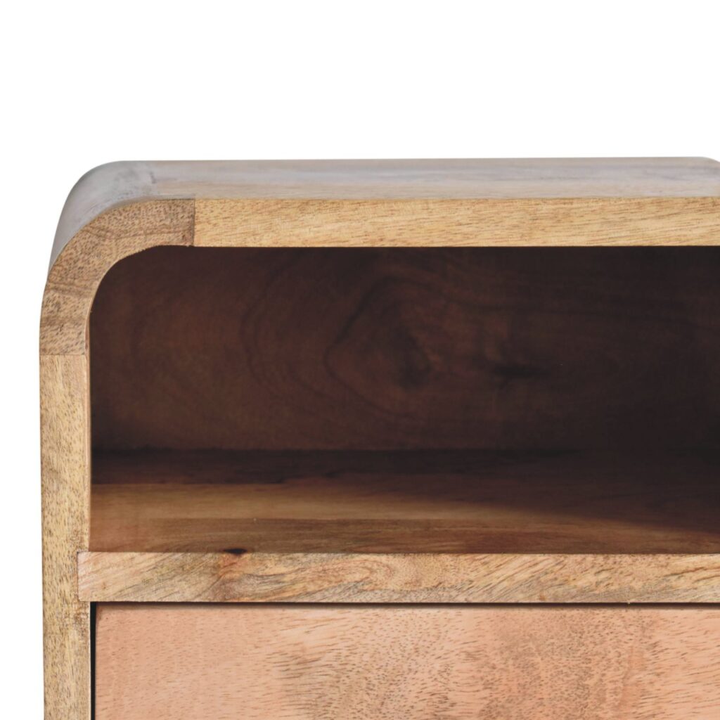 Extra Mini Wall Mounted Curved Oak-ish Bedside with Open Slot - Image 5