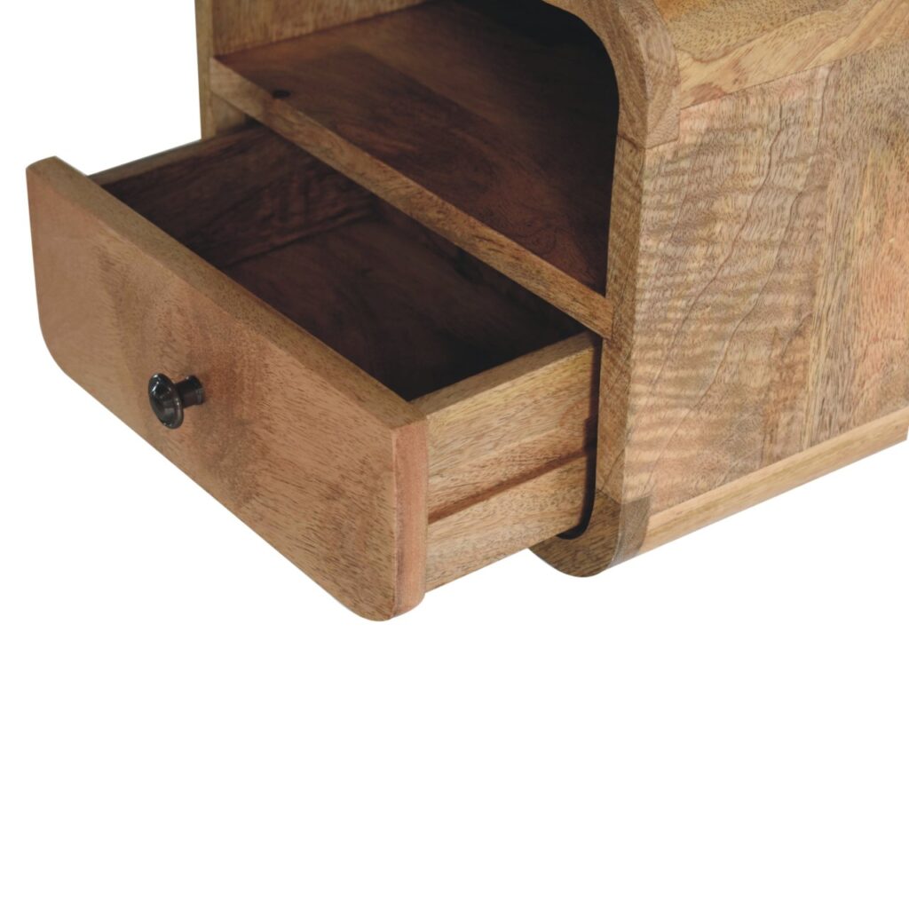 Extra Mini Wall Mounted Curved Oak-ish Bedside with Open Slot - Image 8