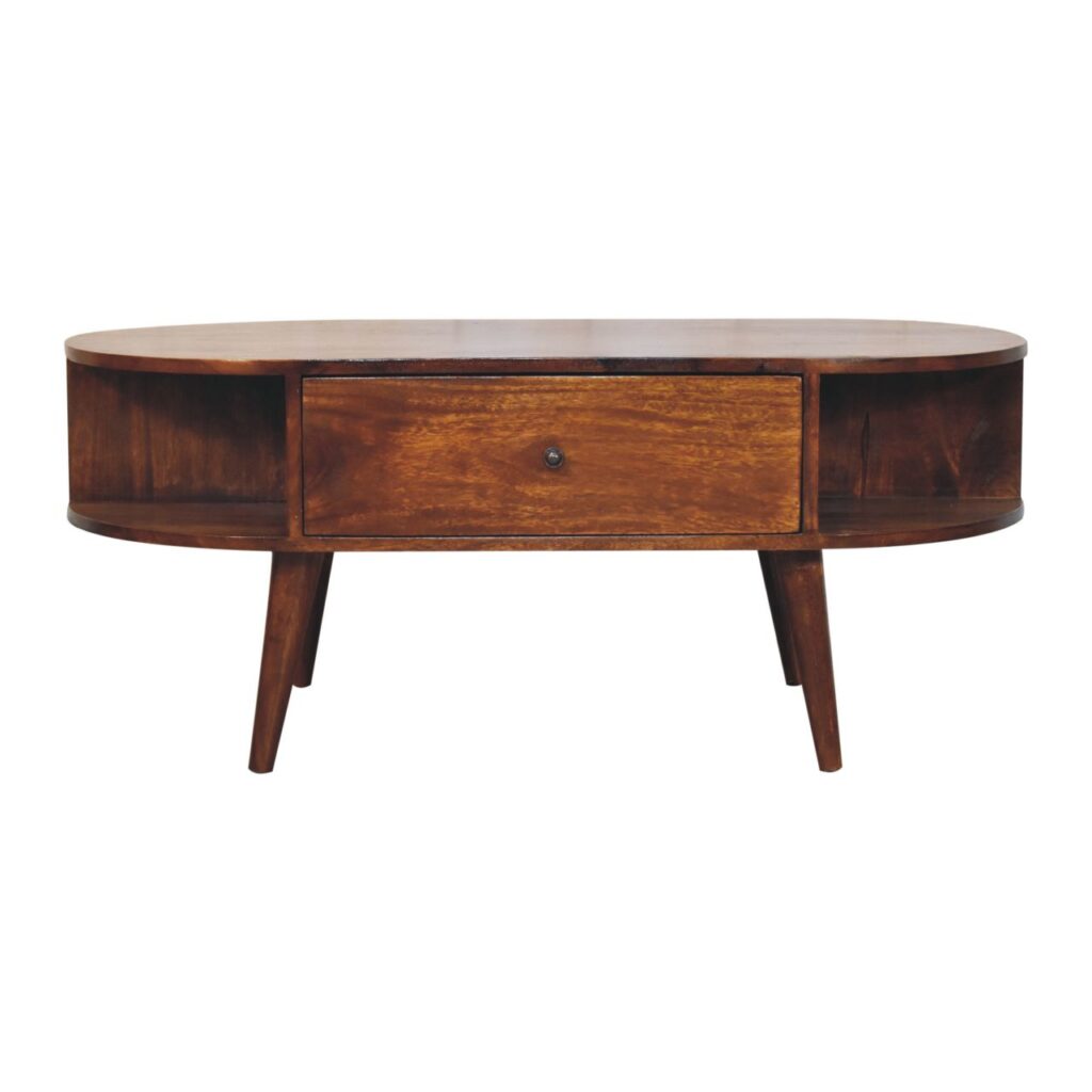 Chestnut Oval Coffee Table with 1 Drawer - Image 2