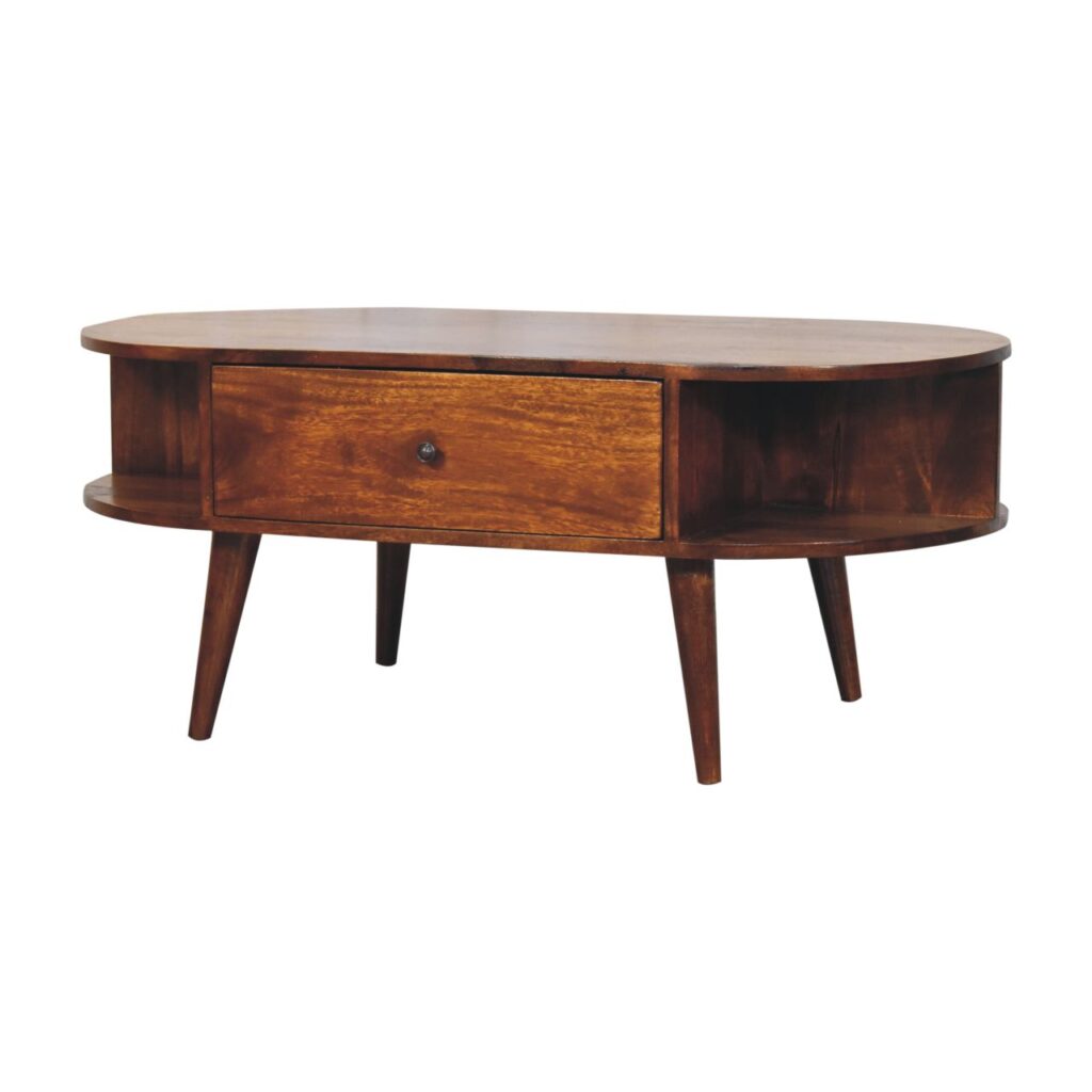 Chestnut Oval Coffee Table with 1 Drawer - Image 4