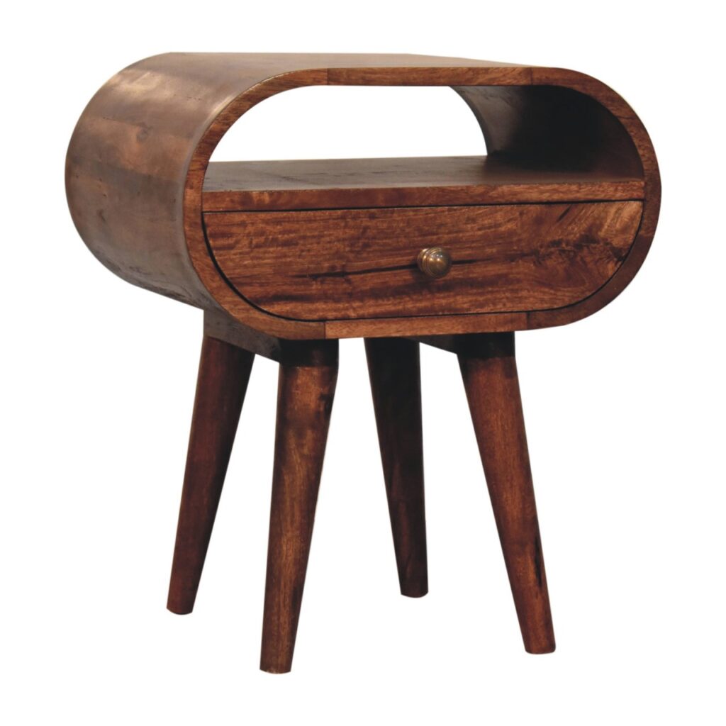 Honey Caramel Circular Bedside with Open Slot - Image 3