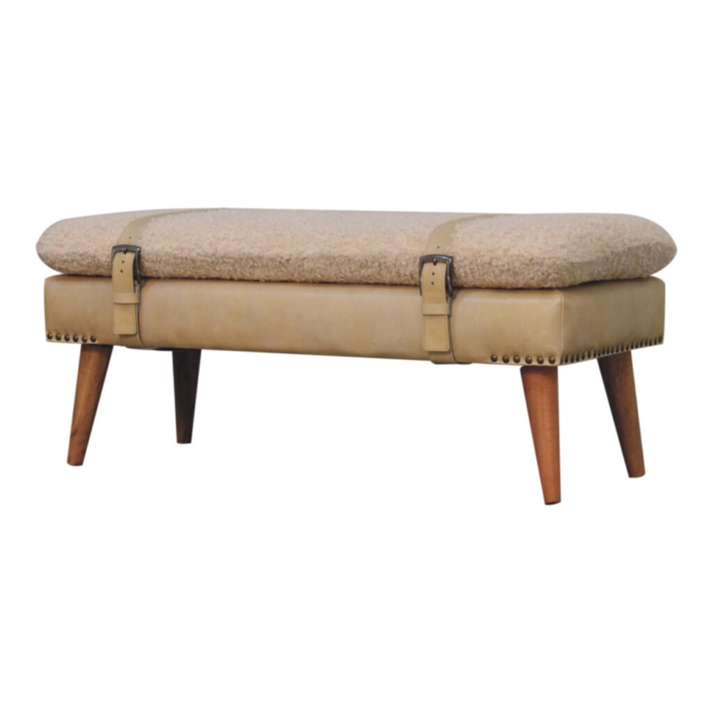 Boucle x Beige Leather Bench - Image 2