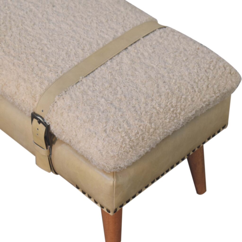 Boucle x Beige Leather Bench - Image 5