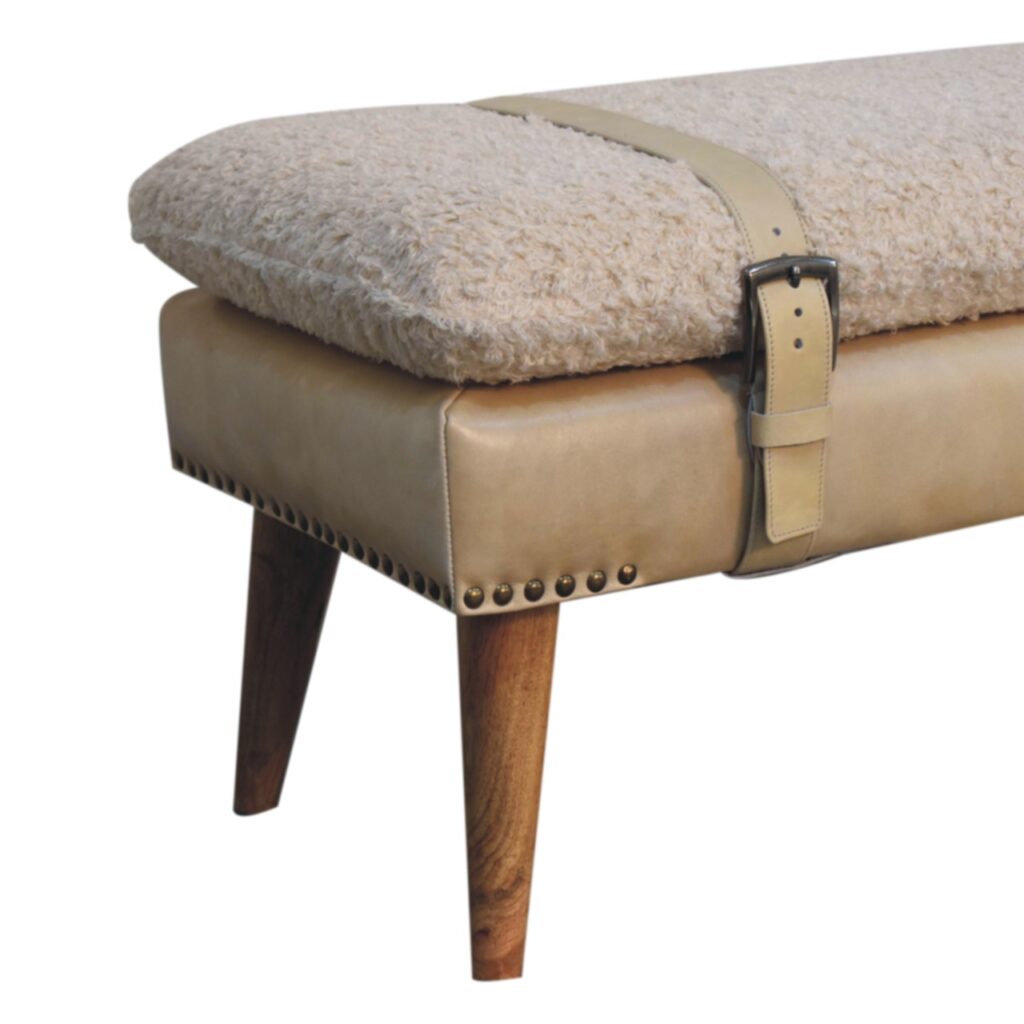 Boucle x Beige Leather Bench - Image 7