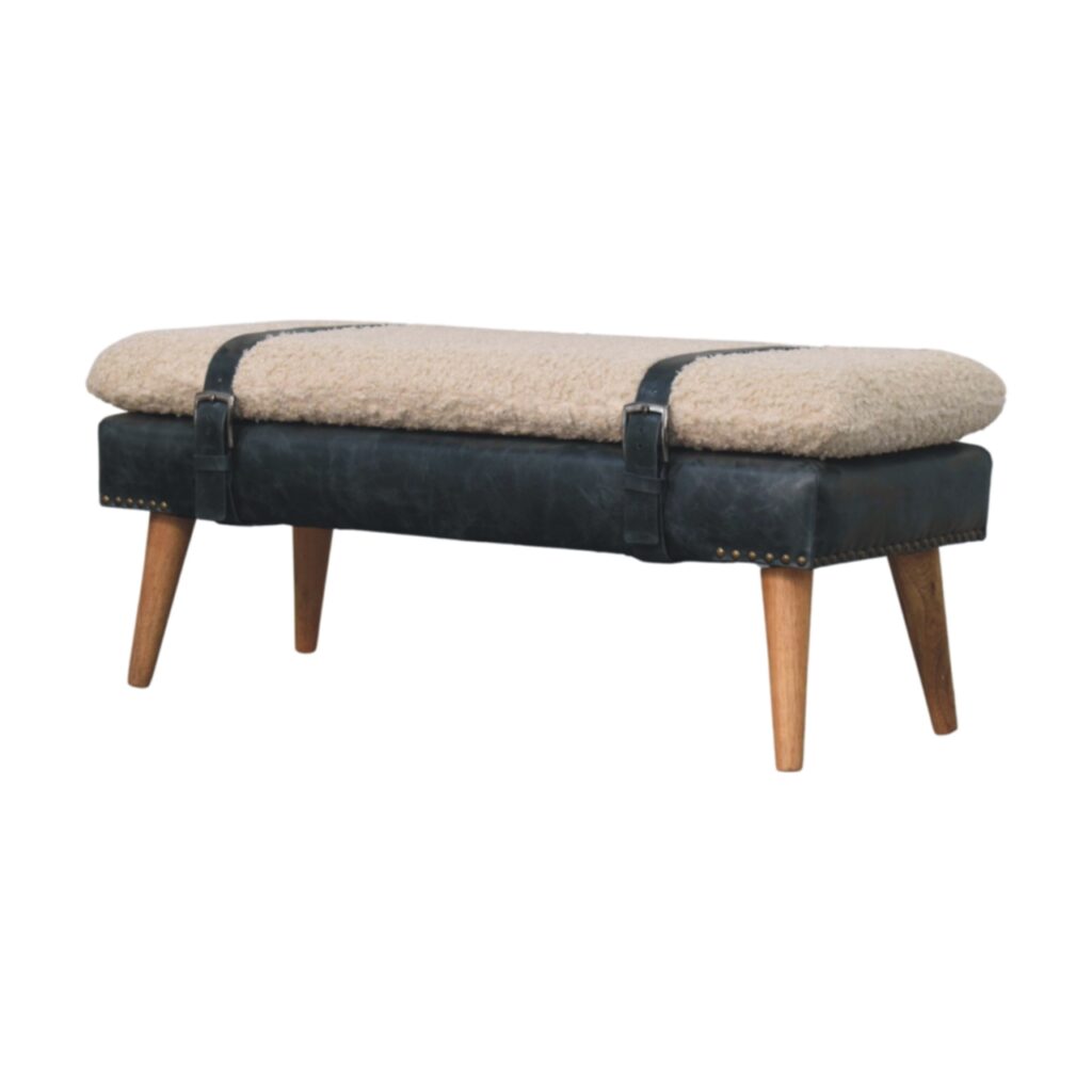 Boucle x Black Leather Bench - Image 2