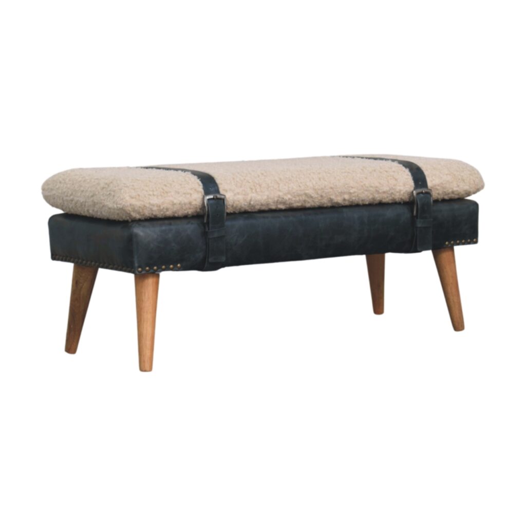 Boucle x Black Leather Bench - Image 3