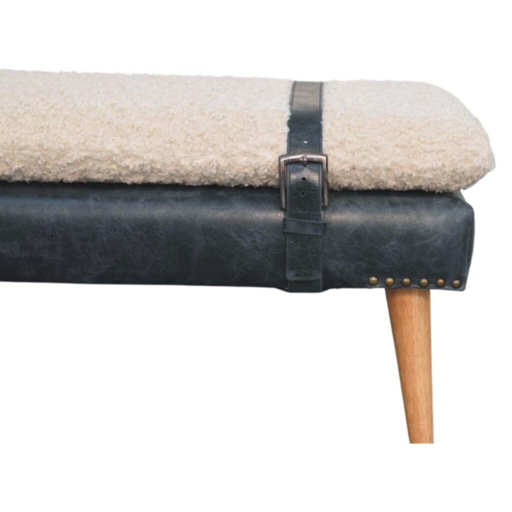 Boucle x Black Leather Bench - Image 4