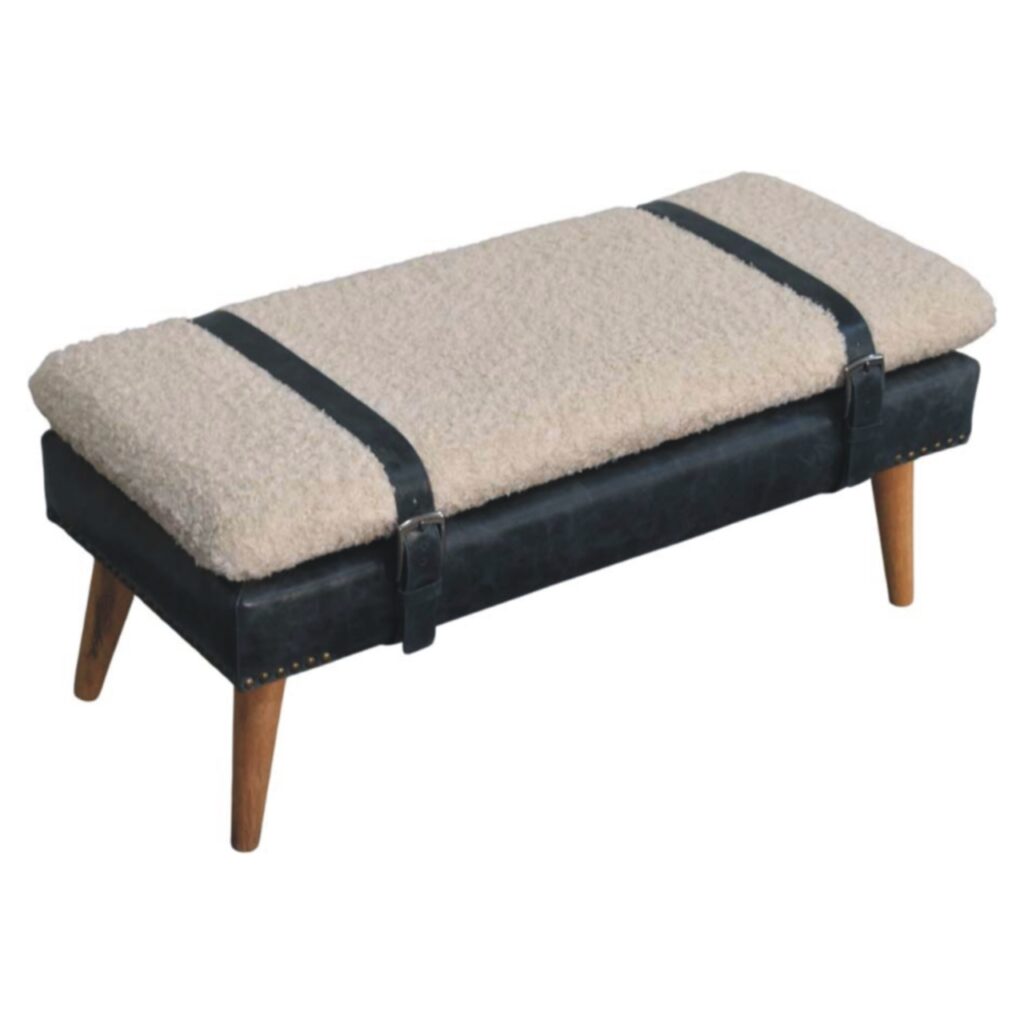 Boucle x Black Leather Bench - Image 5