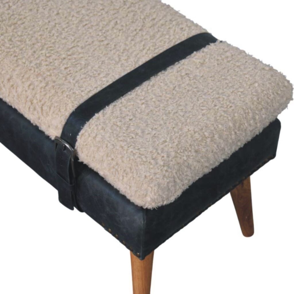 Boucle x Black Leather Bench - Image 6