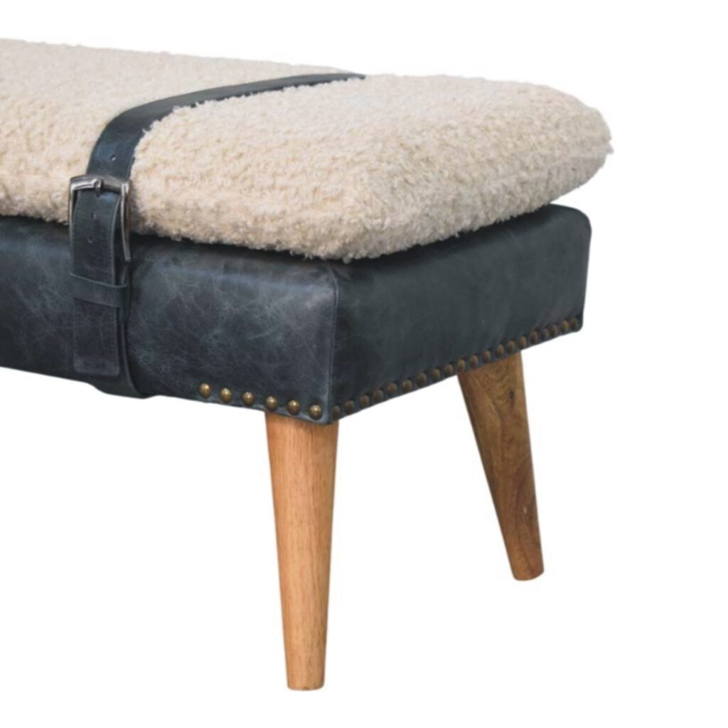 Boucle x Black Leather Bench - Image 7