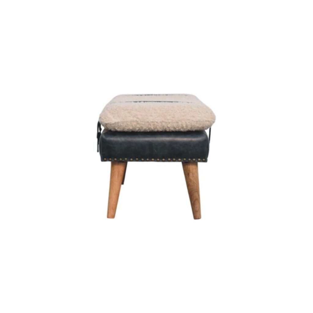 Boucle x Black Leather Bench - Image 8