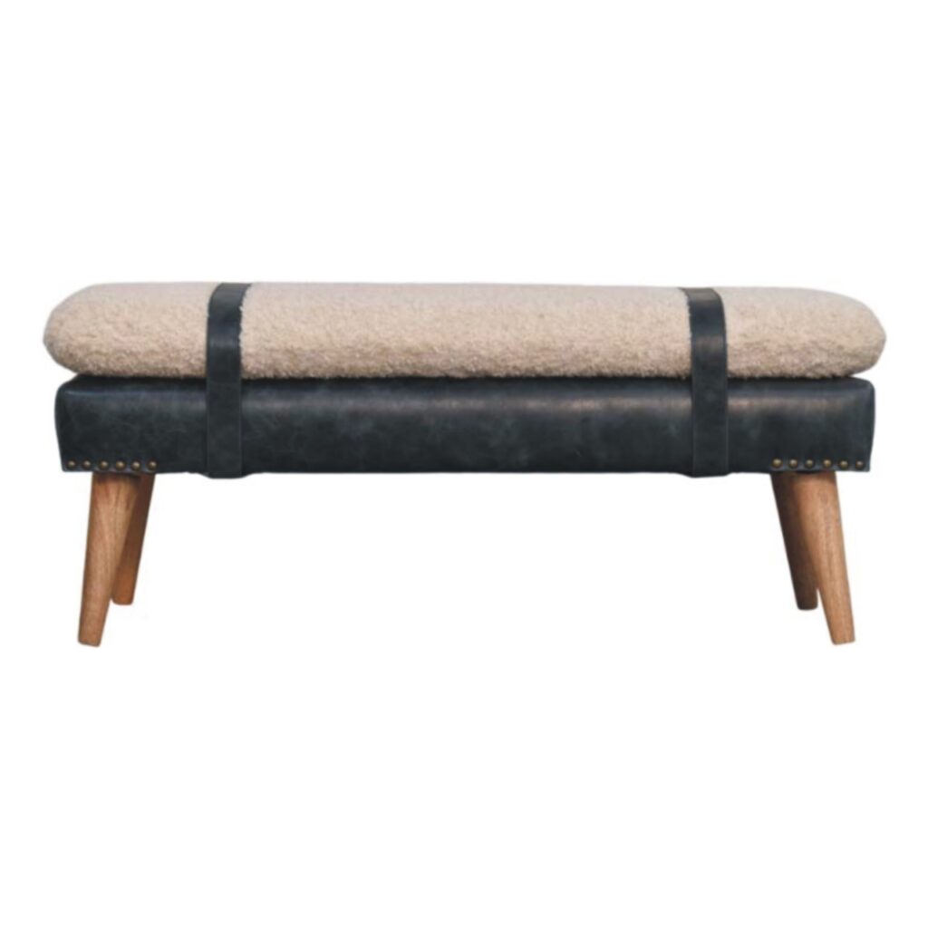 Boucle x Black Leather Bench - Image 9