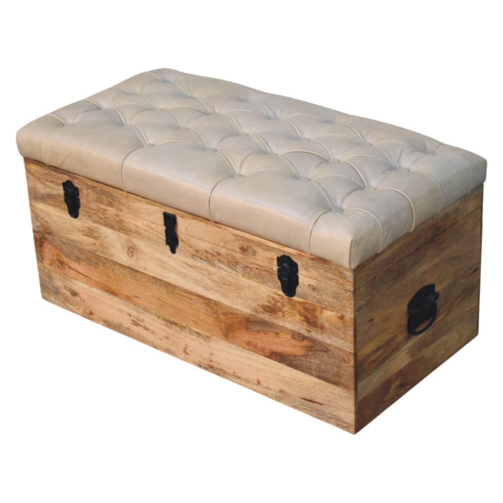 Beige Buffalo hide leather Storage Trunk - Image 5